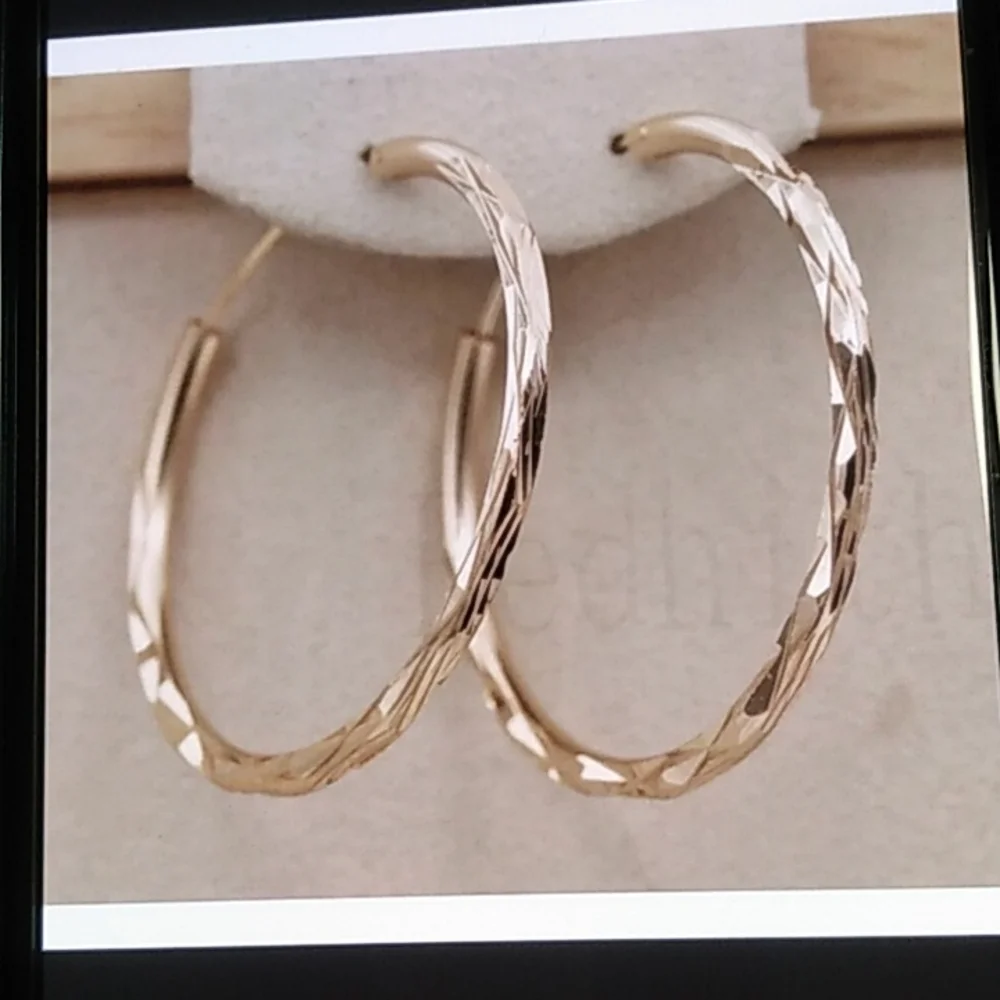New 1.5 Yellow Gold  Hoop Earrings - Picture 4 of 6